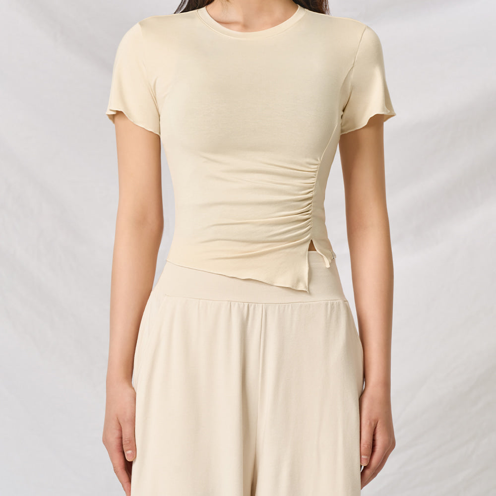 Modal Shirring Short-Sleeved Cover-Up